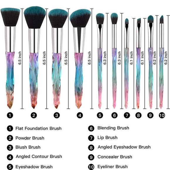 10 piece diamond/crystal make up brush set - Picture 2 of 5